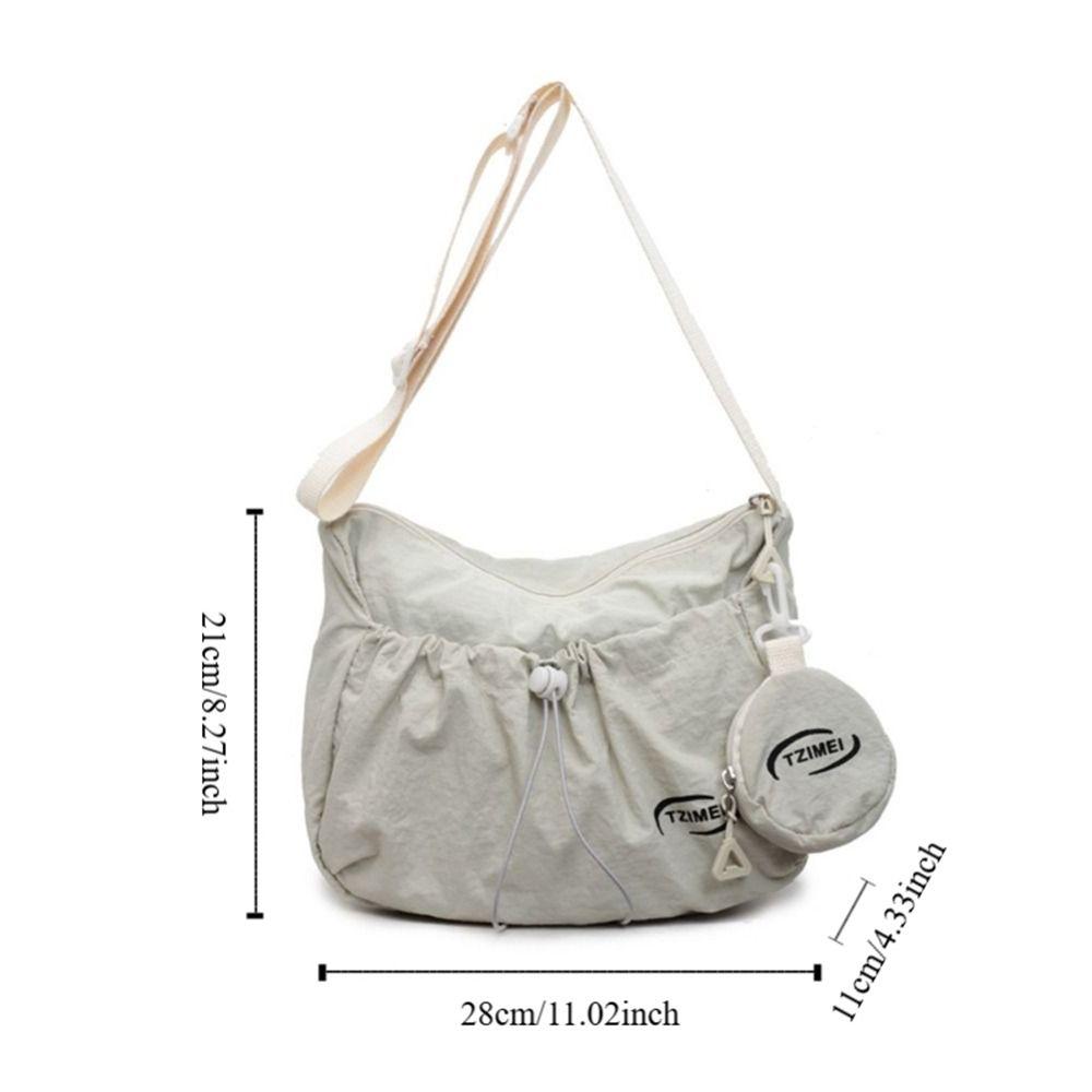 Simple Casual Drawstring Shoulder Bag Leightweight Large Capacity Pleated Crossbody Bag Zipper Designer Commuting Bag Teenagers