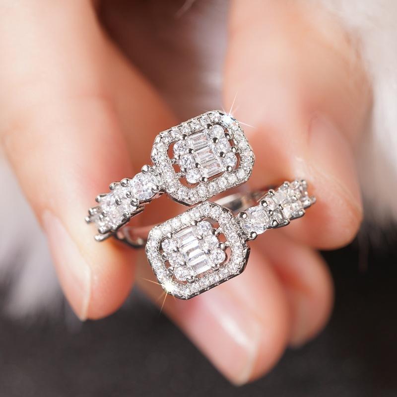 Design Sense: New Adjustable Geometric Cubic Zirconia Ring With Adjustable Opening, Stylish Accessory With Temperament
