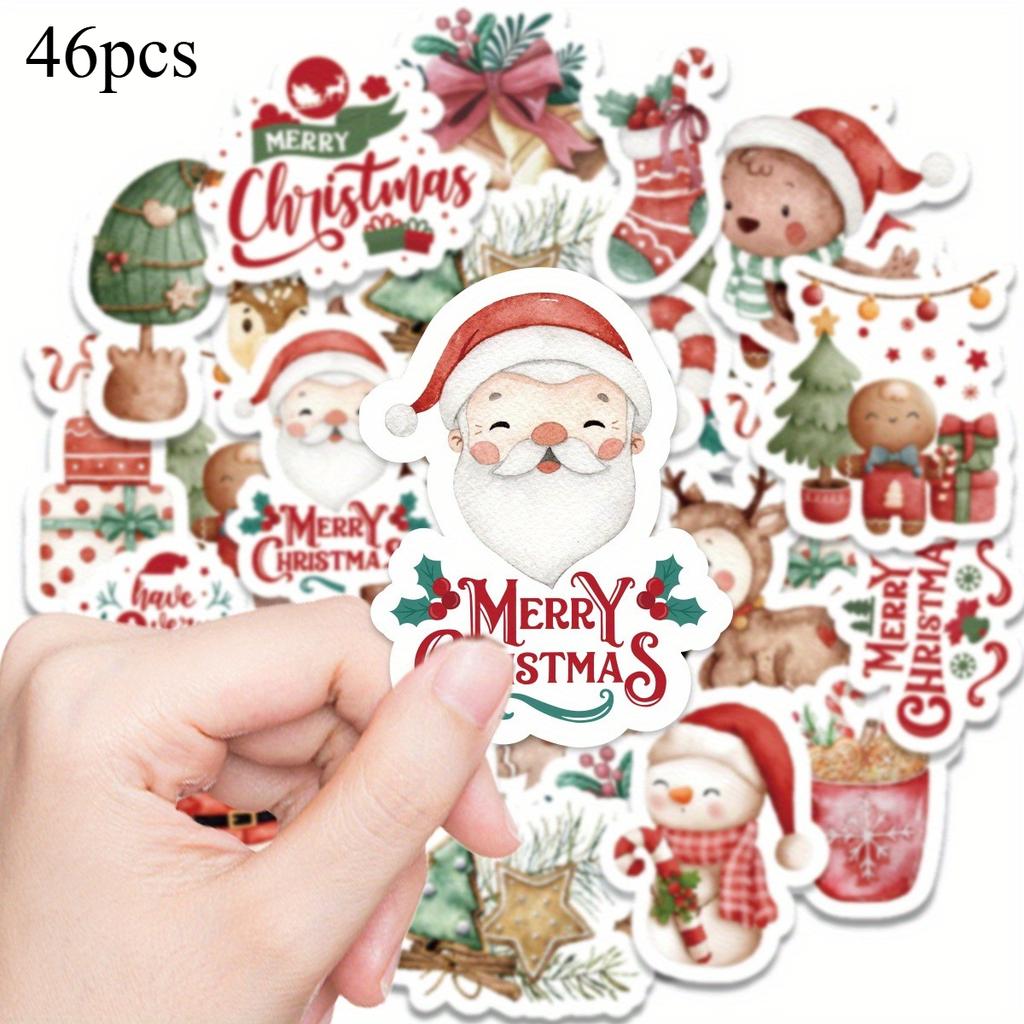 46pcs Merry Christmas Stickers Festive Self Adhesive Gifts Wrapping Scrapbooking Christmas Tree Home Party Decor Craft Supplies