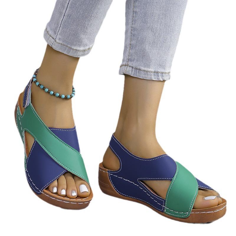 Women's Summer Cross-Border Platform Sandals - Plus Size, Open Toe, Thick Sole, Magic Tape Closure, European & American Style (Size 43)