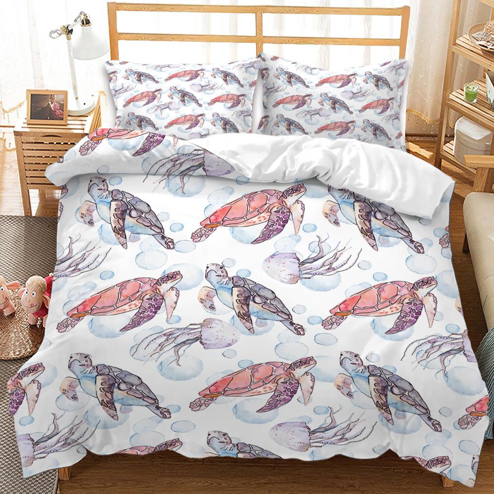 Set de lenjerie de pat cu model de animale oceanice 3D Set de lenjerie de pat pentru cuvertură cu imprimeu animal și husă de pernă Set de lenjerie de pat AU/EU/US Decorație completă pentru casă