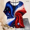 Women Plus Size Round Neck Batwing Short Sleeve Top Star Planet Cosmic Wave Print Loose Casual Tunic Blouse