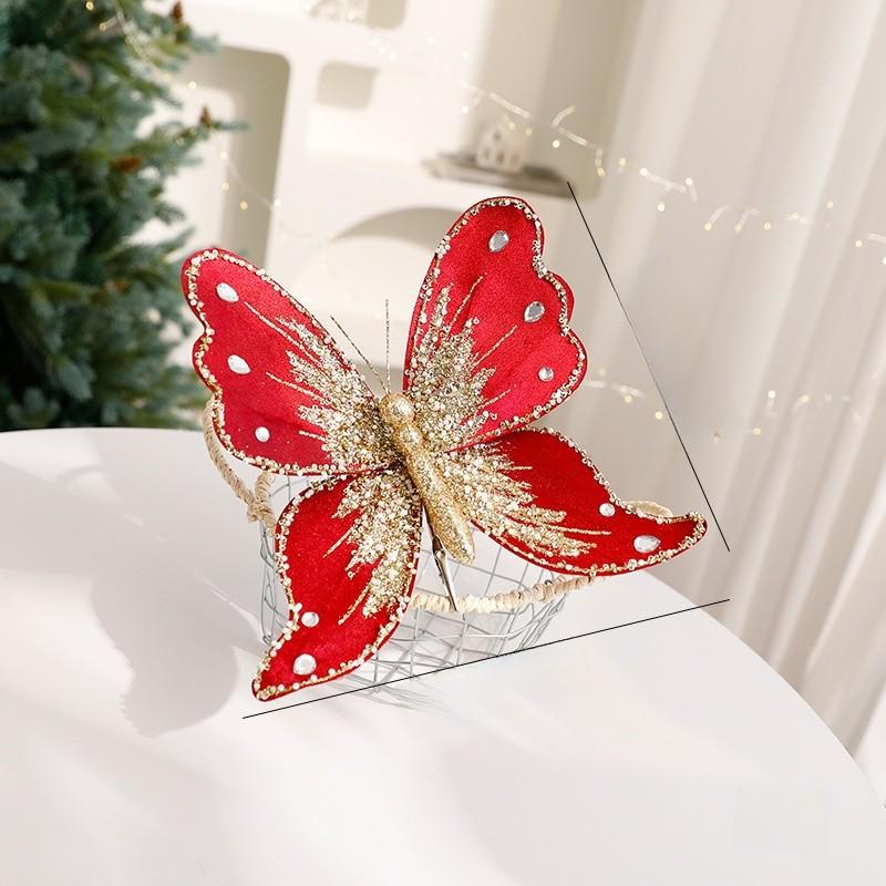 Christmas Tree Glitter Decor With Faux Butterfly Ornaments For Holiday Festivities