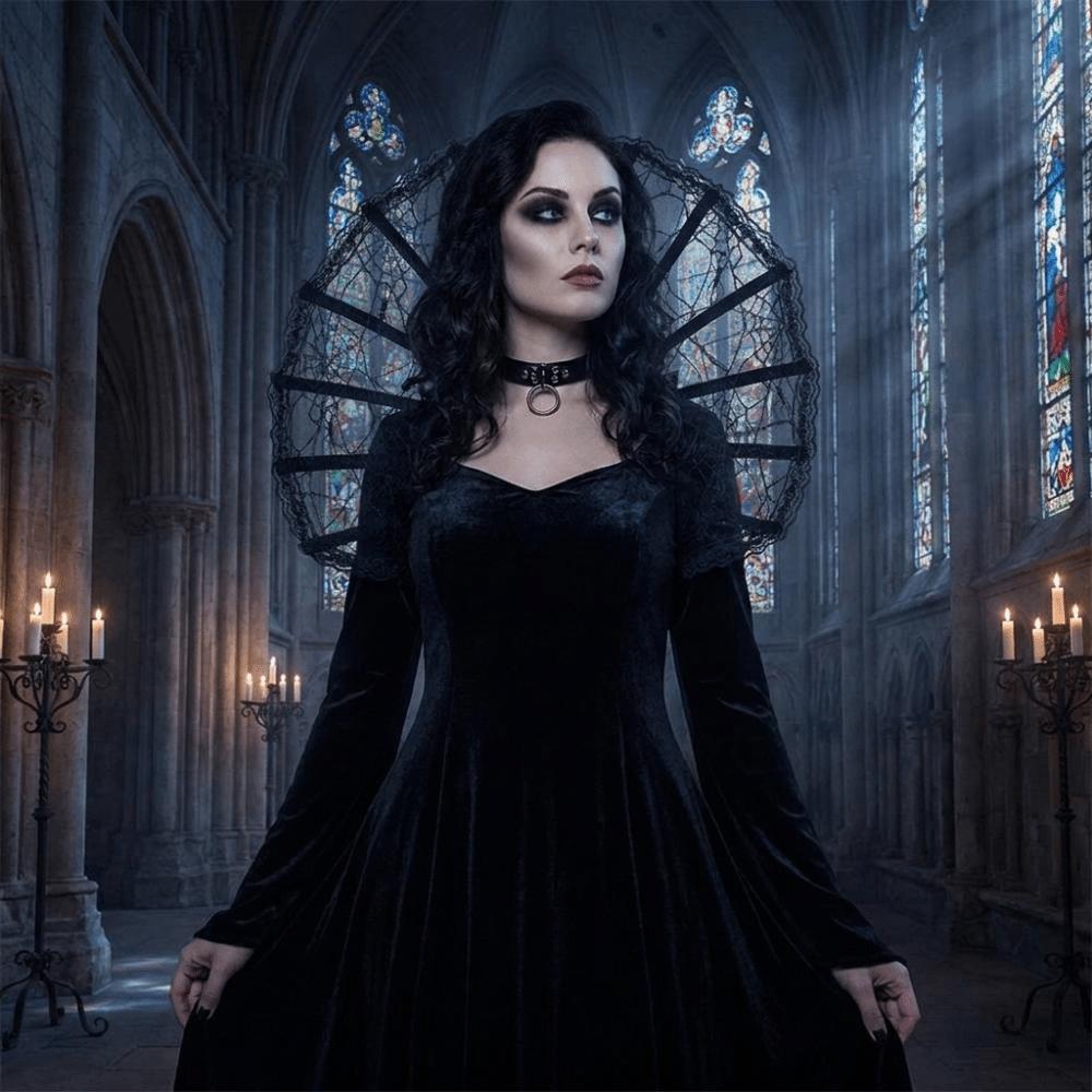 Lace Victorian Stand Up Collar Renaissance Gothic Queen Cosplay Cloak Mesh Medieval Design Halloween Costume Accessories Women