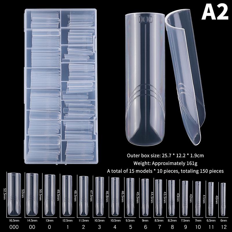 150Pcs Coffin Shape Sandwich Nail Forms Natural Clear No-Trace Nail Art Tips With Auxiliary Line Almond Shape Nail Tips