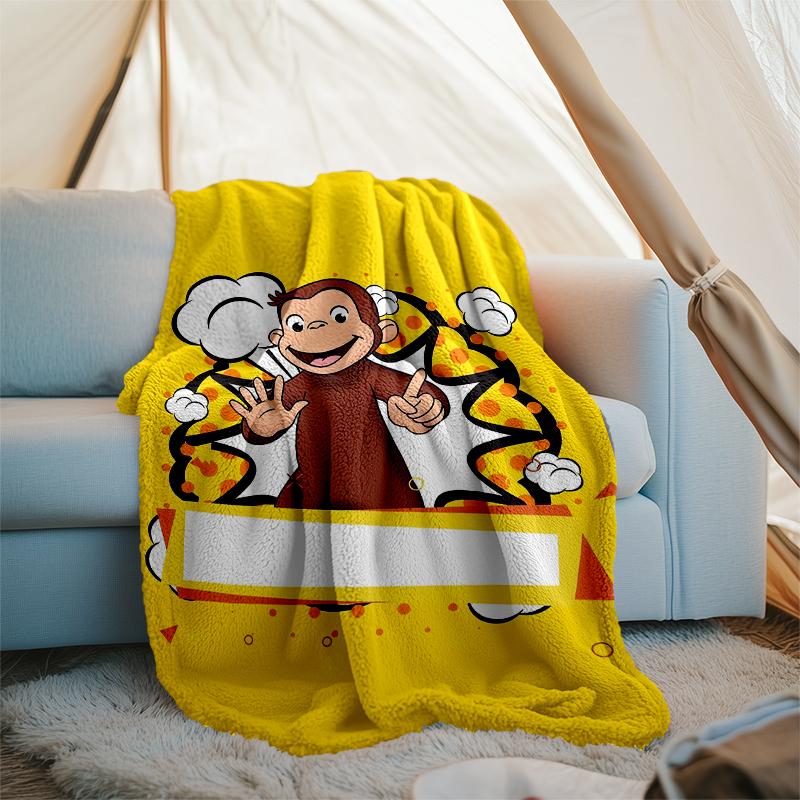 Curious George Theme Printed Blanket - Perfect for Couch, Bed, Travel & Outdoor Use | Machine Washable, Cozy & Durable.