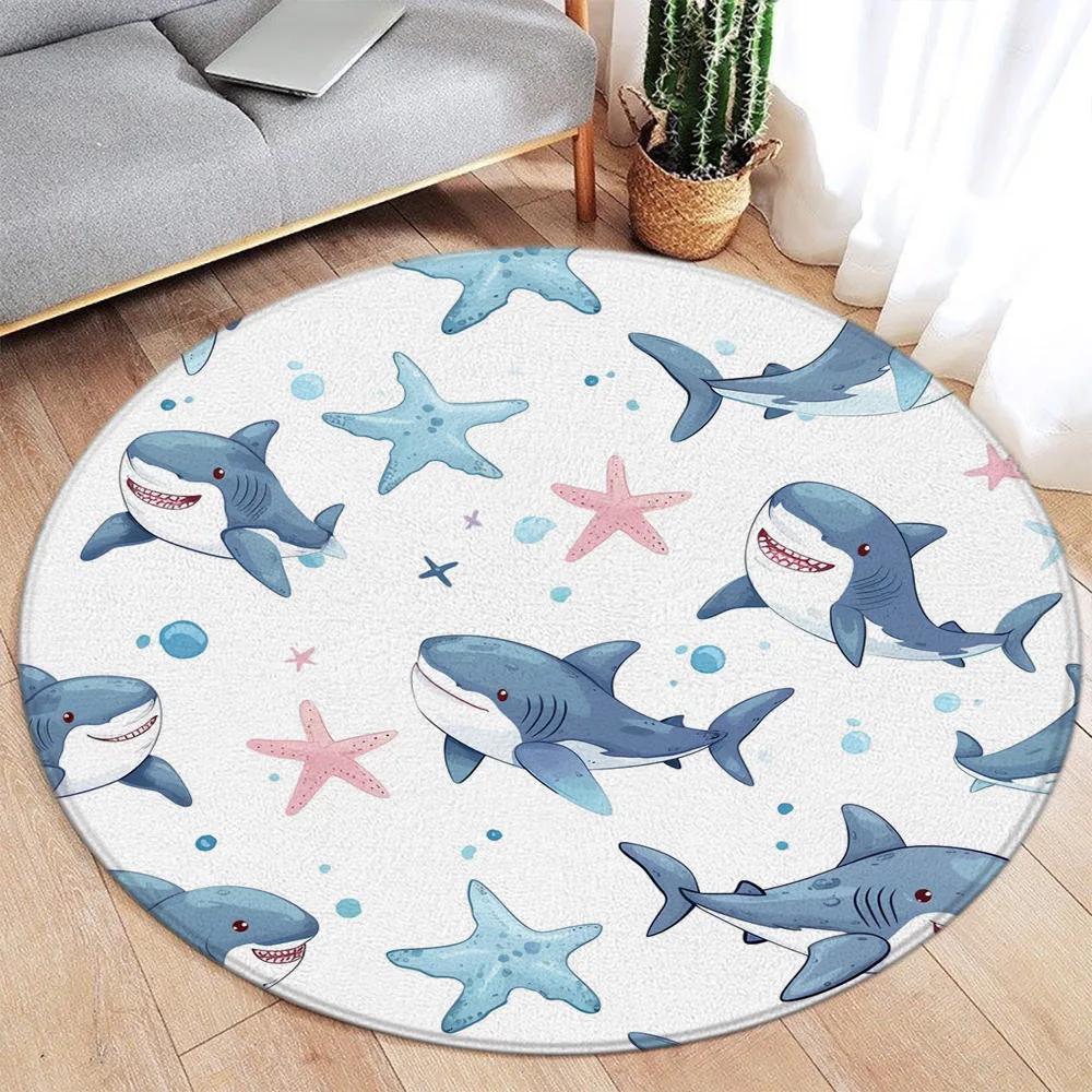 Cartoon Round Carpet Ocean Fish Dolphin Starfish Cute Deer Lion Elephant Tiger Kids Bedroom Mat Home Living Room Decor Floor Rug