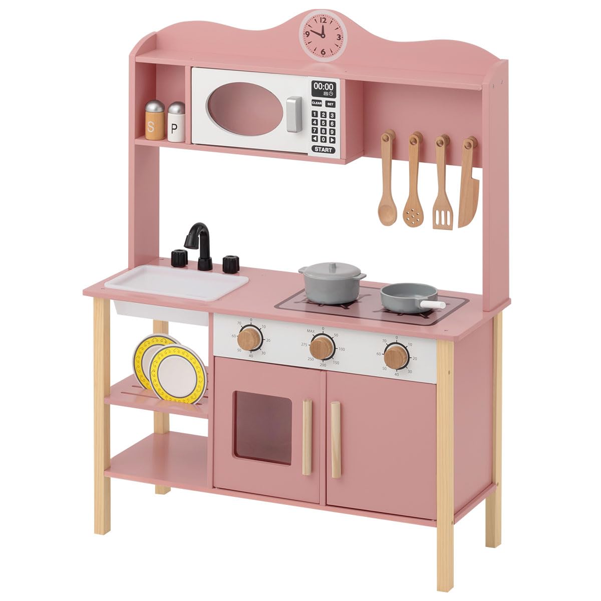 

Bon Мебель для ролевых игр с образовательной мини-розовой кухней для помещений, Деревянная, Широкая, Посуда, Микроволновая печь, Раковина, Игрушка, Игрушка, Кухня, Игра, Подарок, розовый