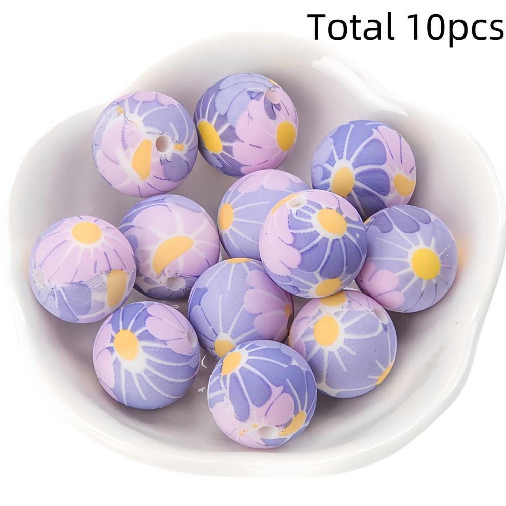 10/10pcs 15mm silicone beads with various styles of printed patterns, perfect DIY bead handmade accessories, fashionable jewelry