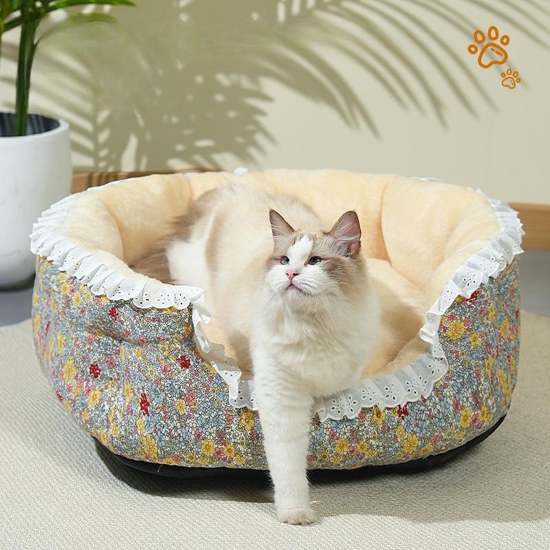 4 Seasons Dog Bed Pet House Cat Bed Floral Dress Cushion Warm Winter Pet Supplies for Bedroom