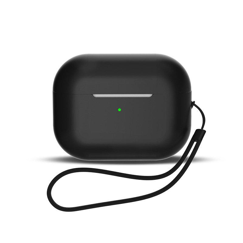Silicone Case for AirPods 1/2 + Wrist Strap Lanyard Black