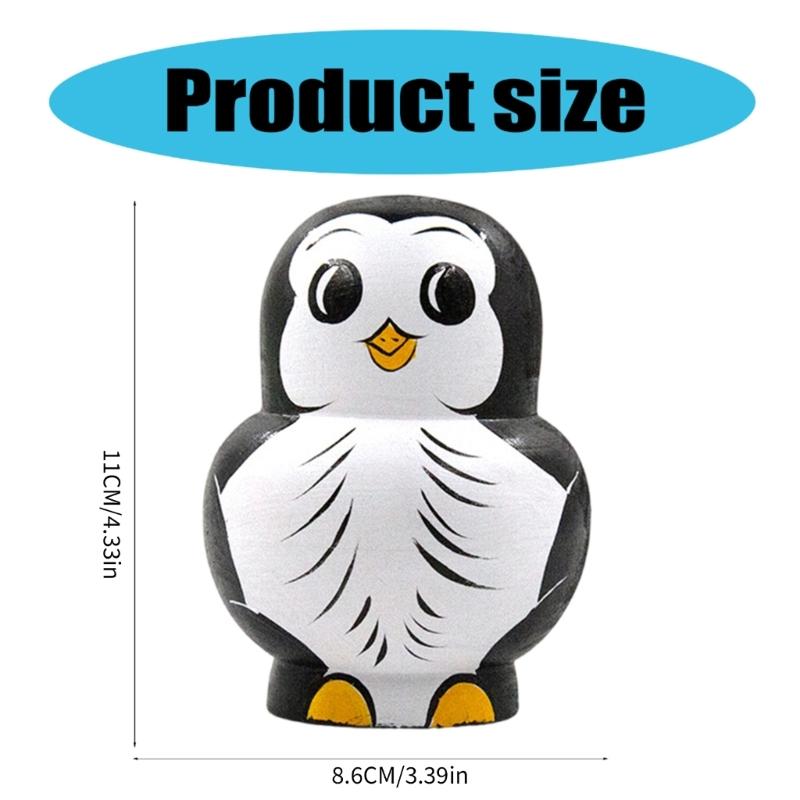 Matryoshka Russian Nesting Doll Set of 10 Handcrafted Wood Figurines Decors Penguins Craft for Display Dolls