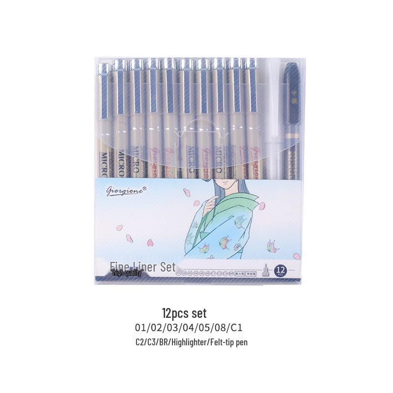 Giorgione Fineliner Kunststift Set - Präzise Umrissstifte & Skizzierstifte mit Pinselspitzen