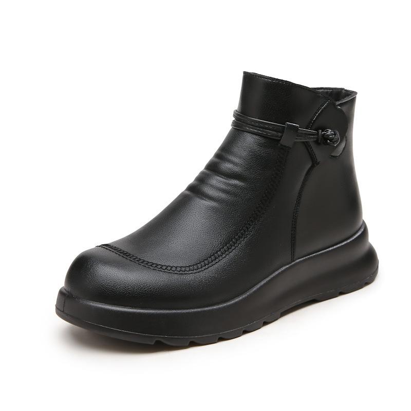 Cotton shoes with plush insulation for middle-aged and elderly women middle-aged leather shoes  autumn and winter short boots