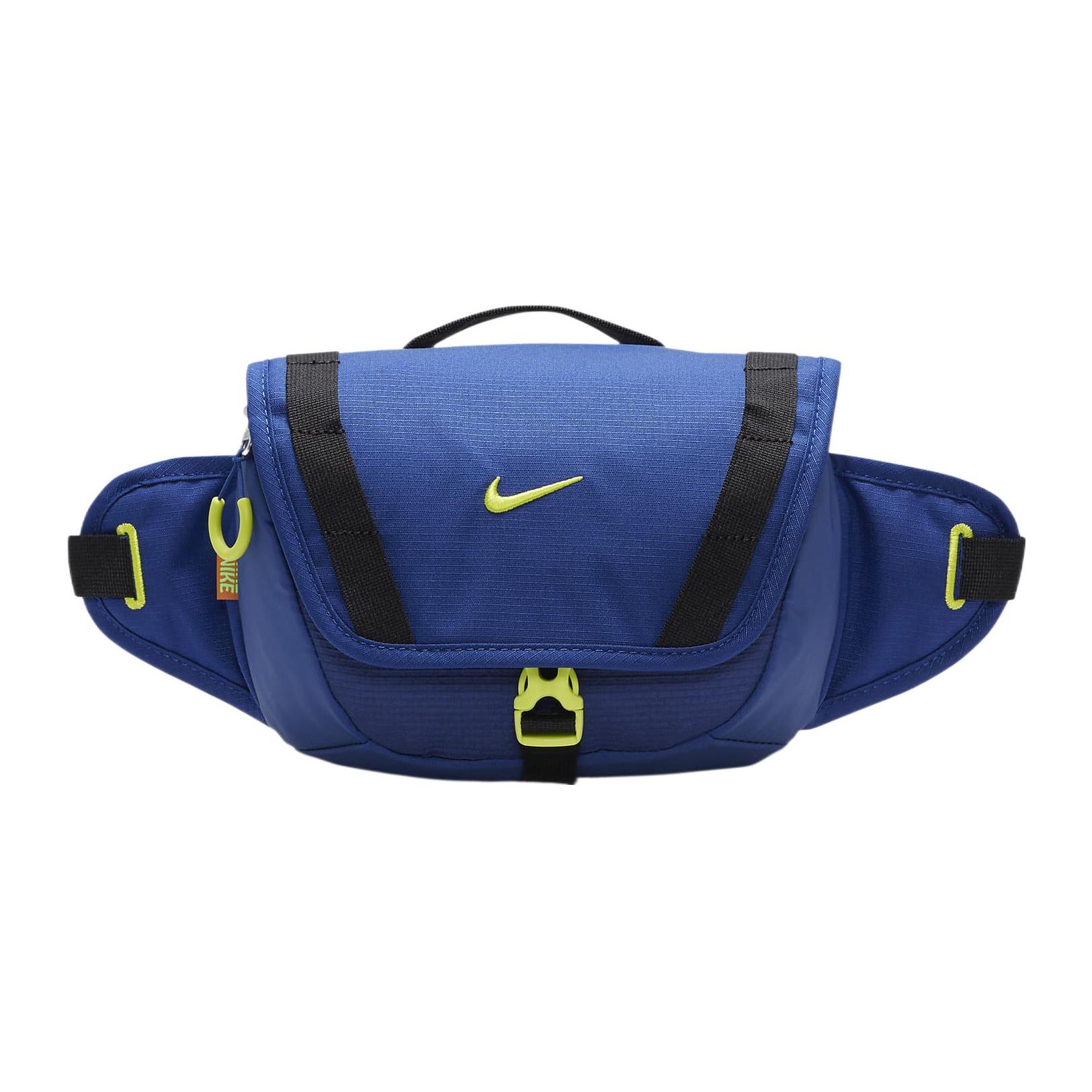 Nike Woven Strap Design Polyester And Nylon Crossbody Waist Bag Unisex Bags Deep-Navy Atomic-Green DJ9681-455 Dark Royal Blue & Original Green