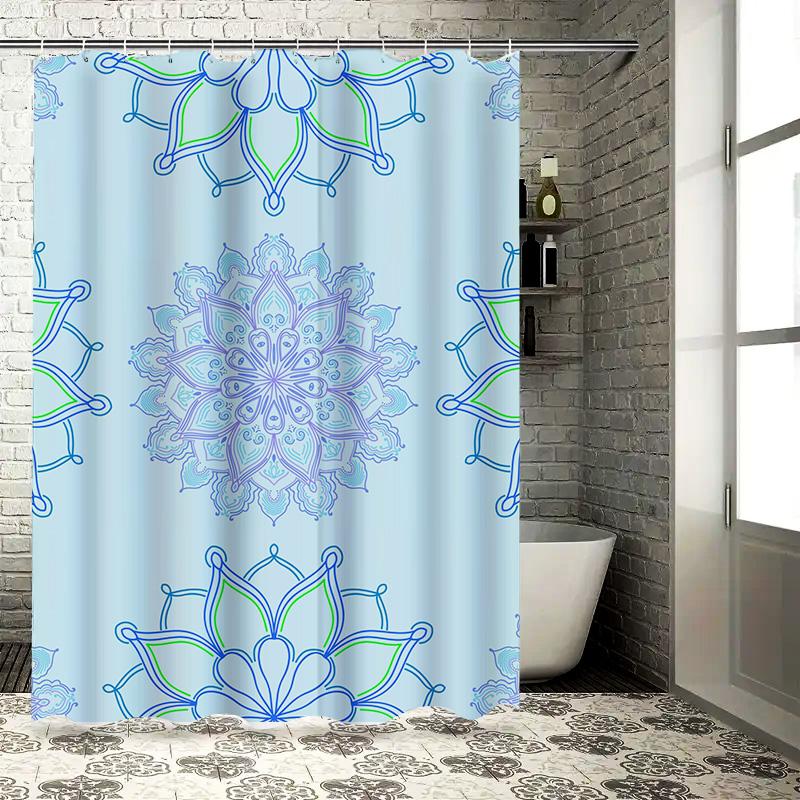 Beautiful Blue Mandala Shower Curtain Set for Bathroom Decor Waterproof Fabric with Hook Rings Perfect Gift Idea