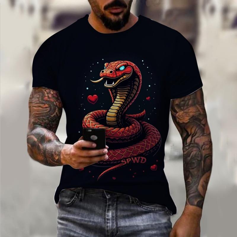 Year Of The Snake Pattern T Shirt For Men Cool Animal 3D Printed Short Sleeve Tops Summer Casual Round Neck Loose Tee Shirts