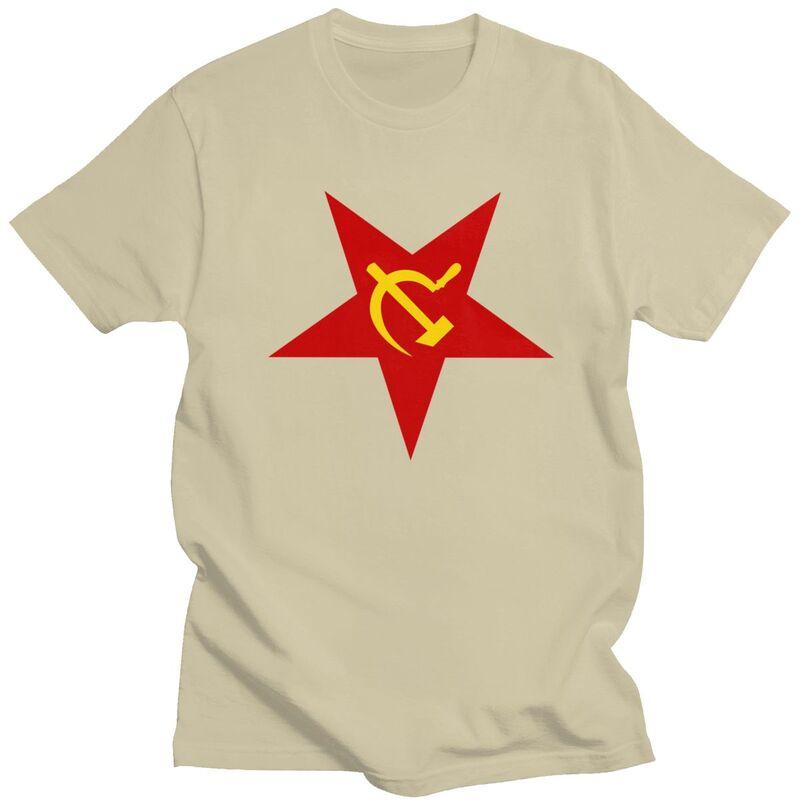 Custom Soviet Union Red Star Hammer And Sickle T Shirts for Men Pure Cotton Tee Tops CCCP USSR Flag Tshirts Short Sleeve Tshirt