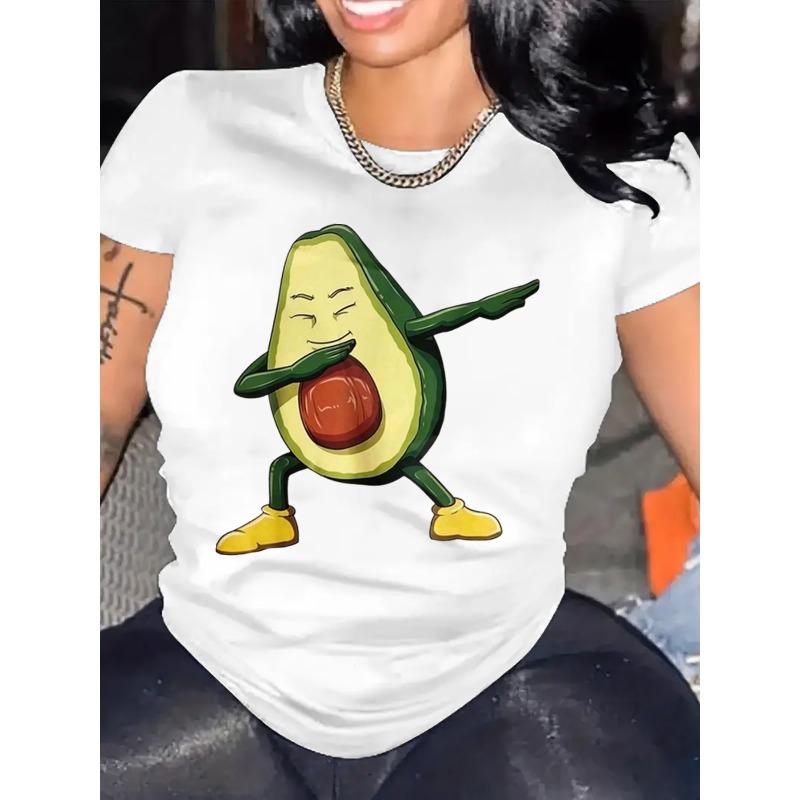 

One-Piece Fun Cartoon Avocado Print T-Shirt | Comfortable, All-Season, Breathable, Sweat-Absorbent, Lightweight, Soft, Ideal For Sports And Casual Wea S белый
