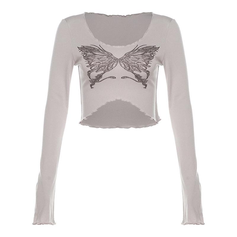 European and American style summer new women's clothing solid color slim-fitting navel street fashion round neck long-sleeved T-shirt women