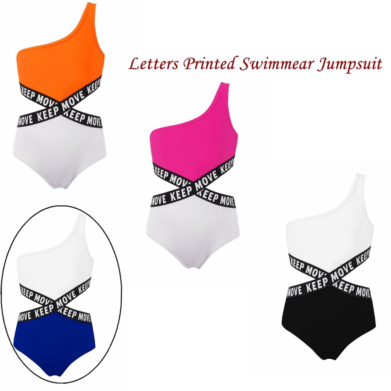 

Цельный купальник, комбинезон, асимметричный купальник с одним плечевым ремнем, с вырезом на талии, купальный костюм с буквенным принтом, пляжная одежда