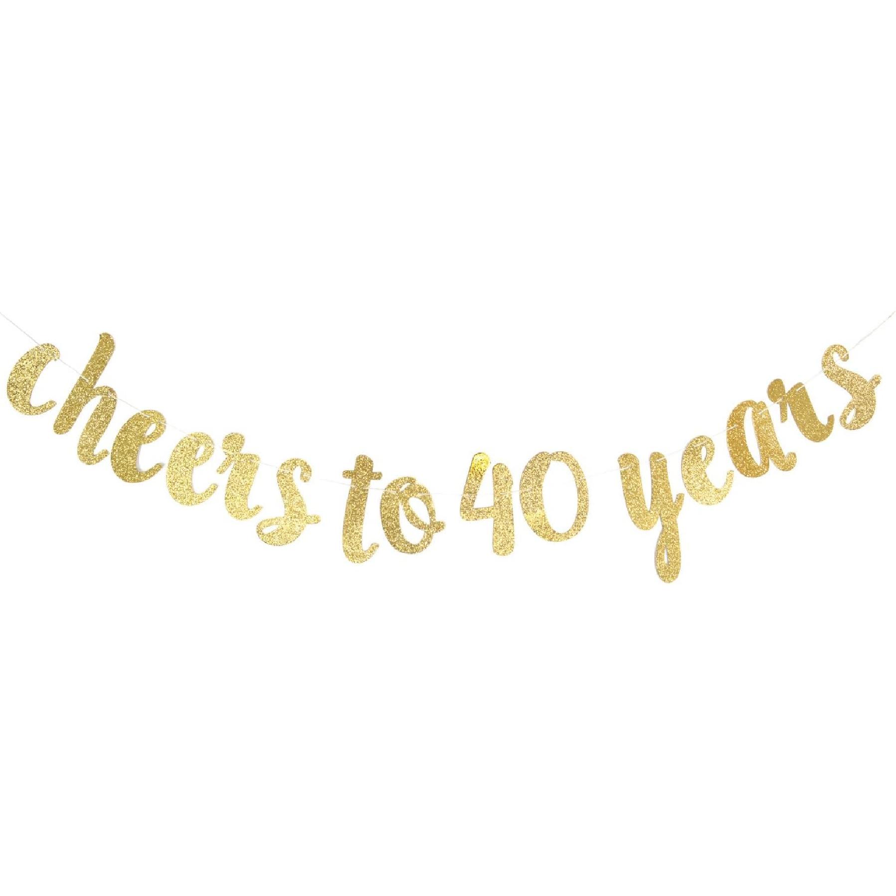 Cheers to 40 Years Banner - Happy 40th Birthday Party Decorations - 40th Wedding Anniversary Decorations Gold