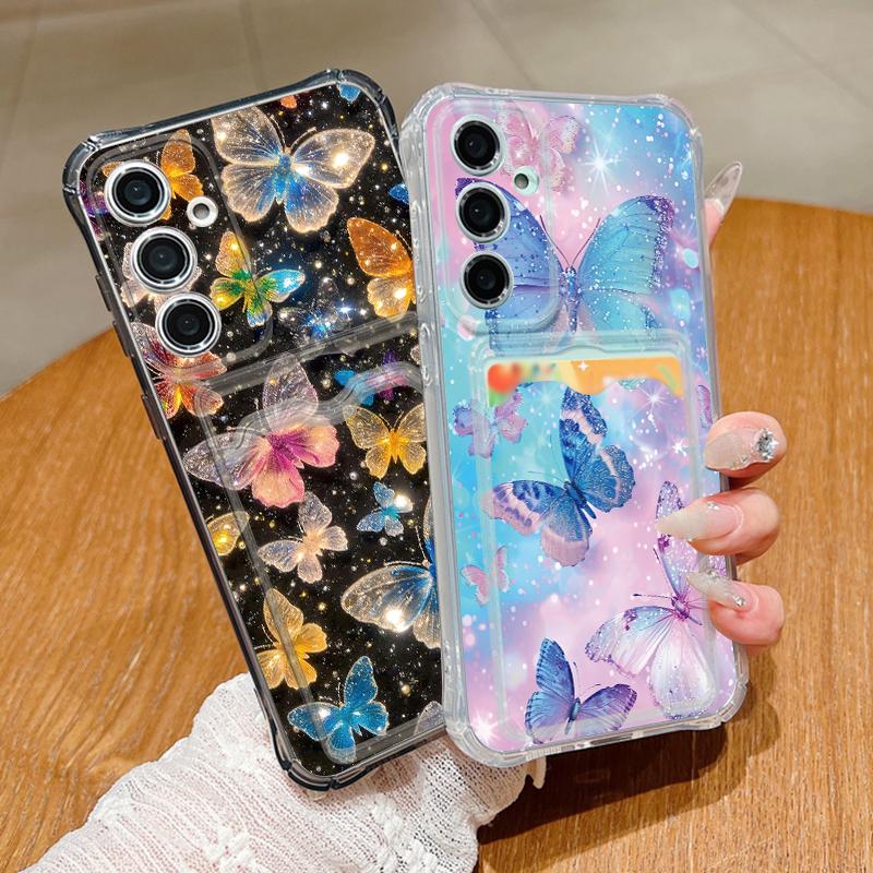 Dream Butterfly Pattern Clear Phone Case For Samsung Galaxy S26 S25 S24 S23 Ultra S22 Plus S25 Edge S24 FE Card Bag Wallet Cover
