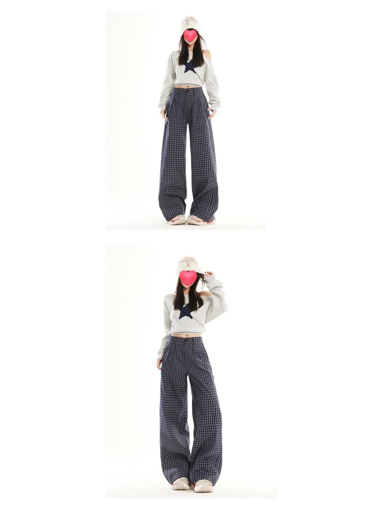 Karierte High-Waist Hose mit weitem Bein - Damen Frühjahr/Sommer Kollektion 2026