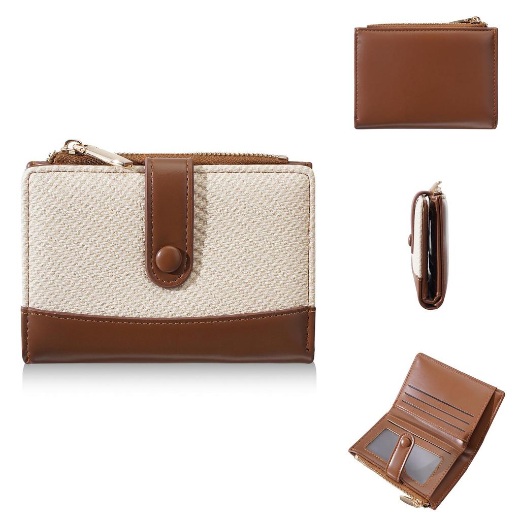 Korean Style Color Block Women's Wallet: Two-Fold with Snap Button, Zipper Coin Purse, Multiple Card Slots, and Large Capacity.