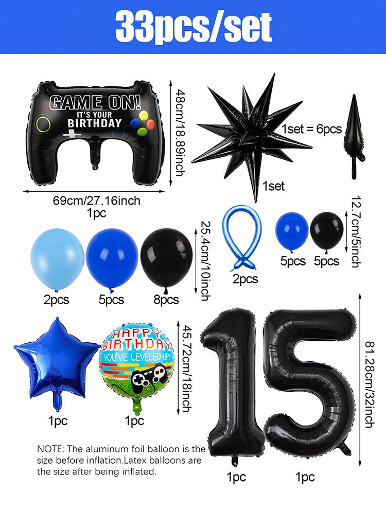 1set Video Game Theme Number Birthday Set Game Controller Balloons Black 1-15 Number Balloons Gamer Kids Birthday Party Decors