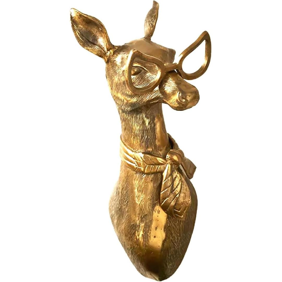 Animal Heads Wall Art Decor, 3D Wall Mount Ornament, Aesthetic Gold Wall Sculpture Home Decor, Resin Animal Head Wall Hanging Decoration for Family
