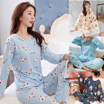 Frauen Frühling Herbst Pyjamas Baumwolle Langarm Nachtwäsche Süße Schöne Homewear Zwei Sätze Nachthemd