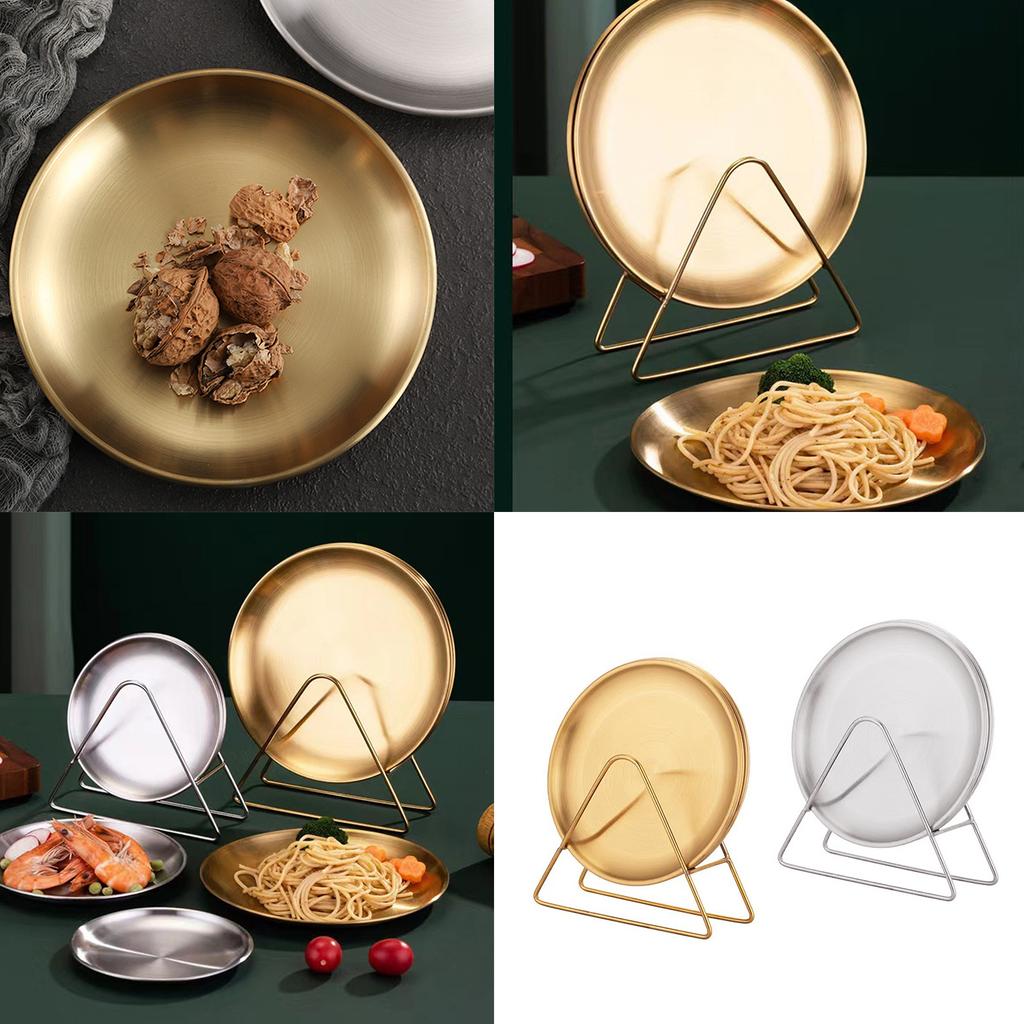 Fruit Cake Dish Round Plate Stainless Steel Spit Bone Dish Dining Table Garbage Plate Household Snacks Fruit Plate