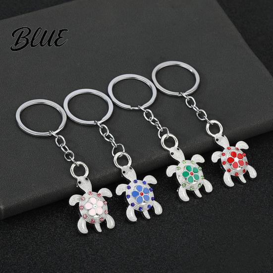 Turtle Key Ring Rhinestone Flower Keychain Luxury Alloy Car Decorative Animal Charm Ring Keychain Pendant for Backpacks Handbag Decoration