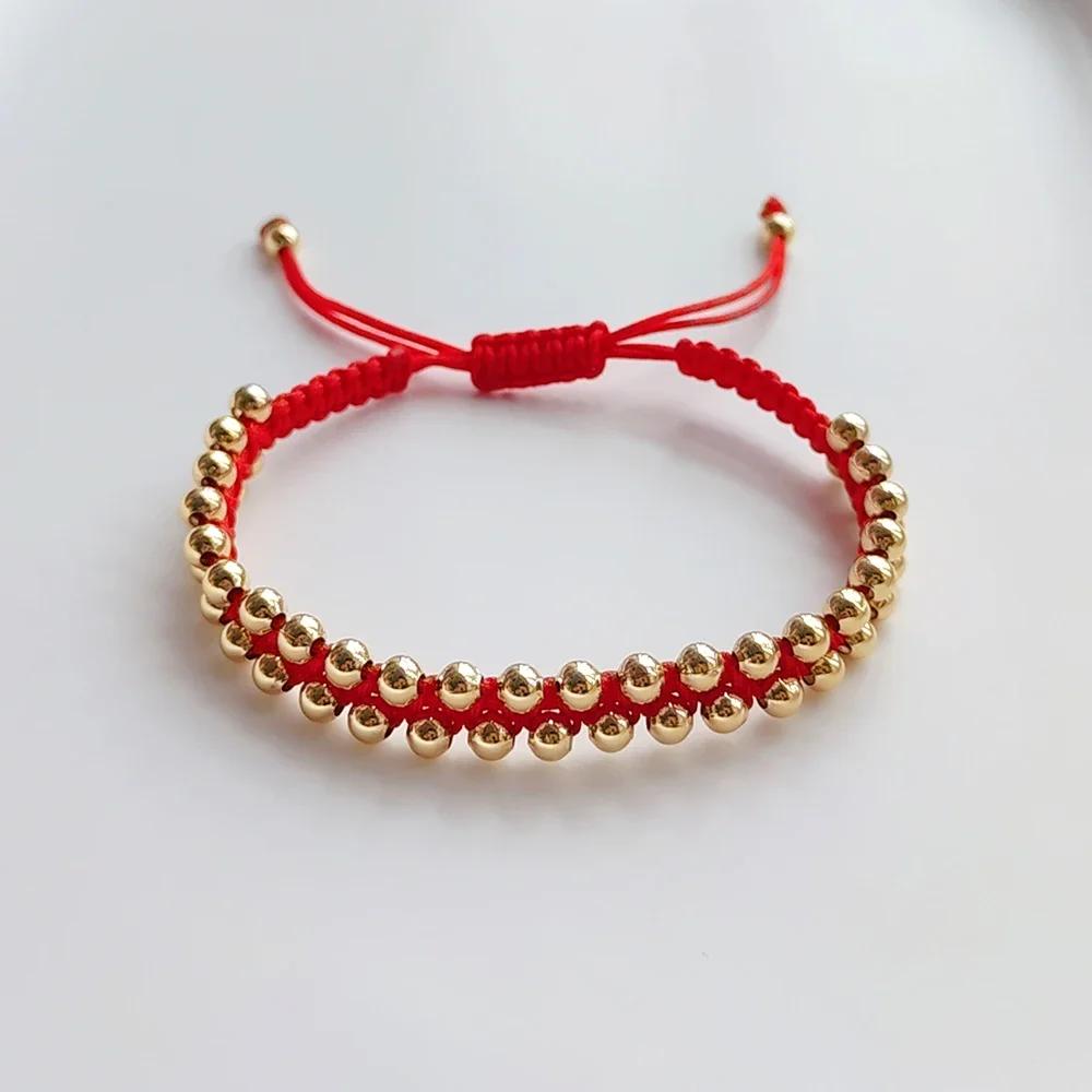 Handmade Braided Bracelet Jewelry for Women 4mm High Quality Gold Plated Beads Bracelets Bijoux Fashion Pulseras Femme