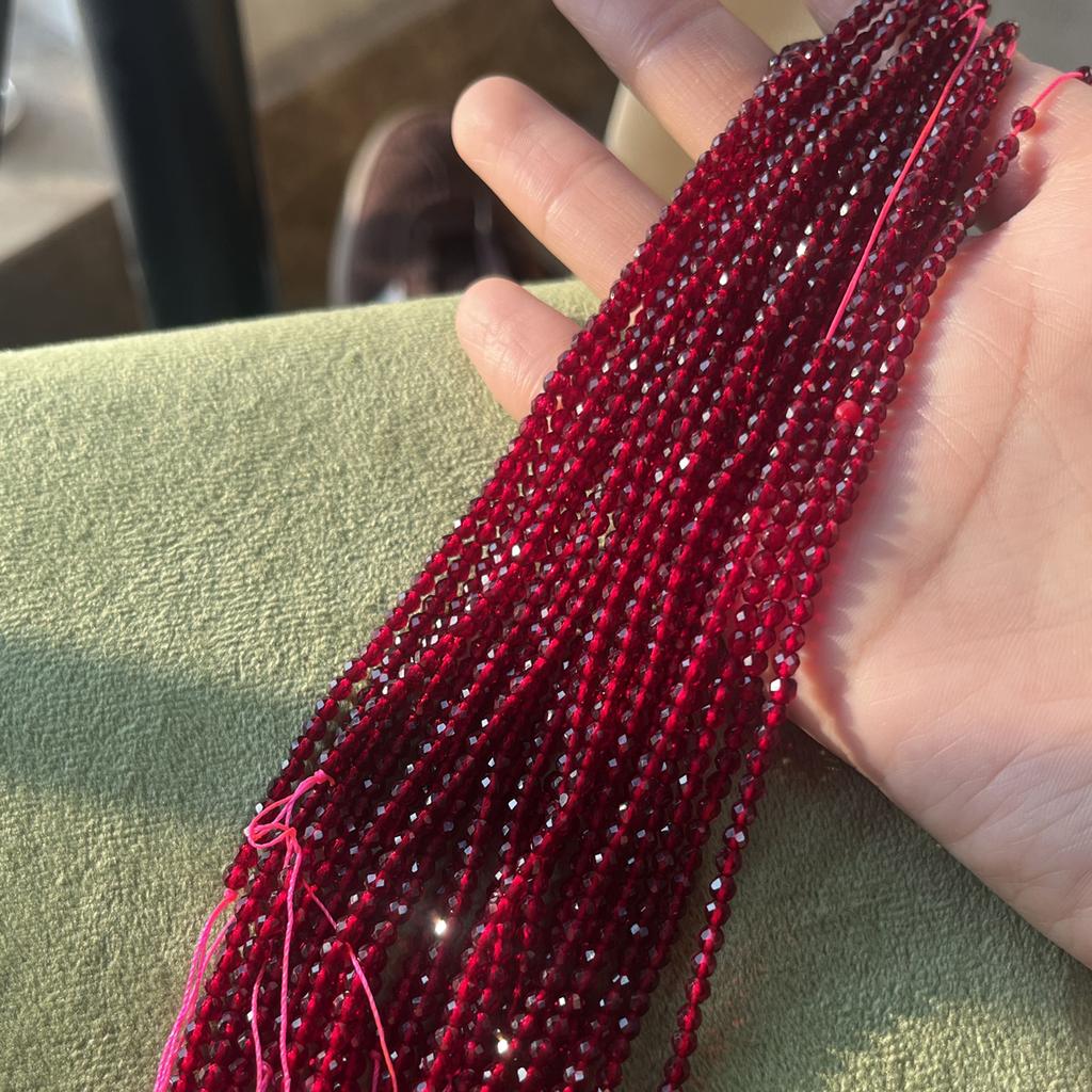 5String, Facet Natural Stone Spinel Beads, Fashion Wine Red Loose Spacer Beads, 2mm, 3mm for DIY Necklace, Bracelet, Anklet Accessories Crafts 38cm