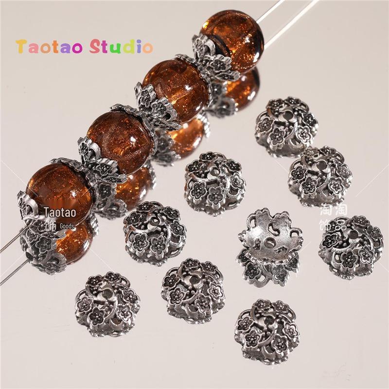 Tibetan Antique Silver Flower Spacer Beads Pendant for DIY Jewelry
