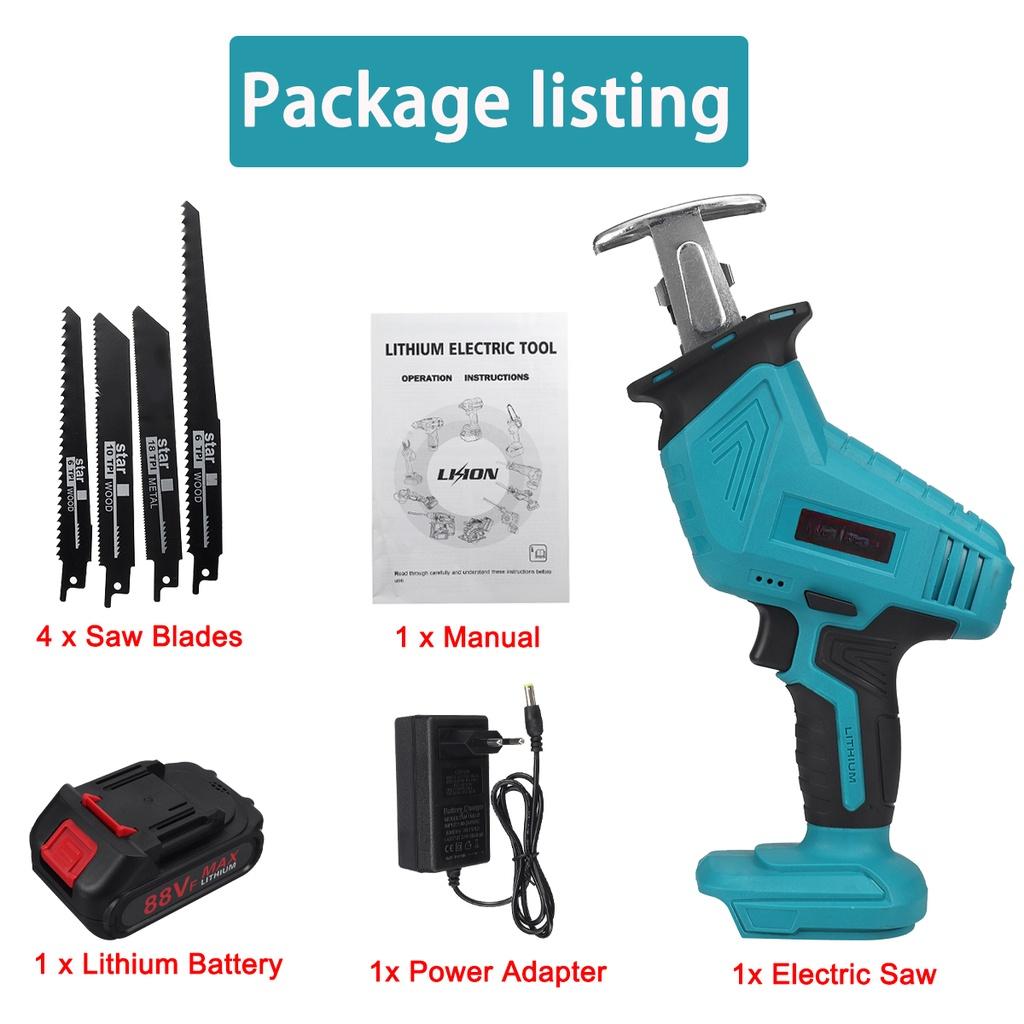 

Аккумуляторная электрическая сабельная пила 110-220 В с лезвиями, регулируемая скорость, инструмент для резки металла и дерева 13000 мАч 1*Battery