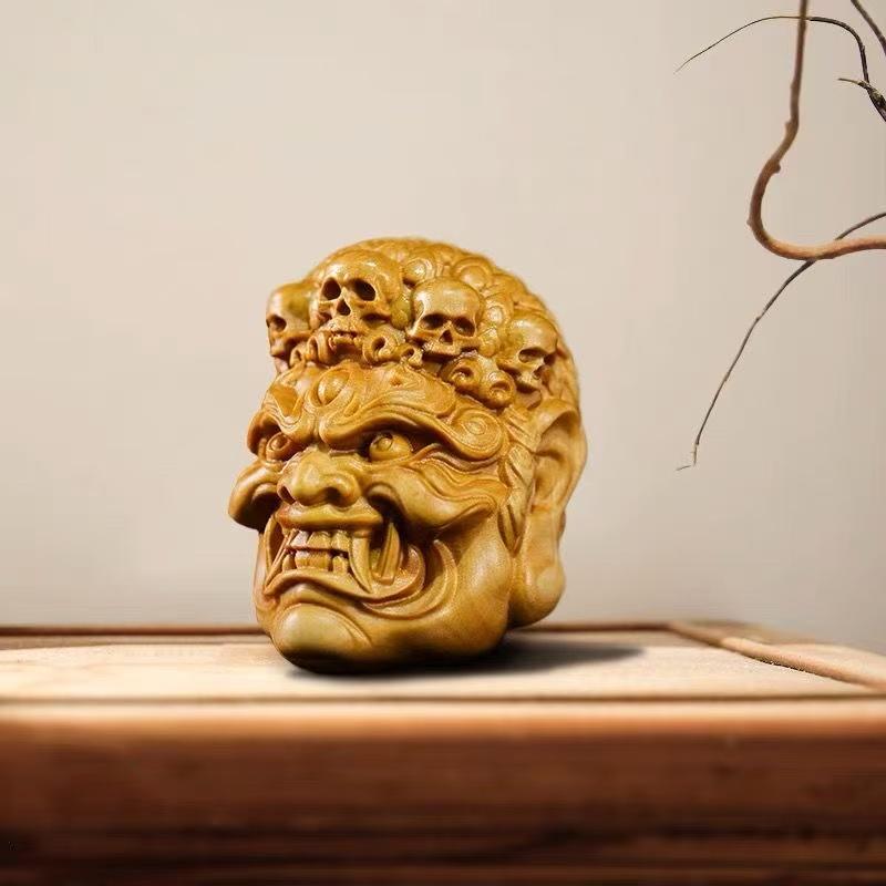 Solid wood- motionless Mingwang feng shui Buddha statue pendant Chinese Buddha statue Home, car, key decoration pendant