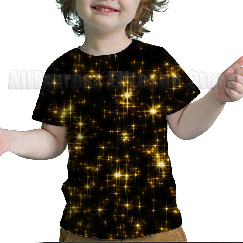 Sommer Kreative Shiny Gold Kinder T Shirt Kleinkind Lustige T-shirt Jungen Mädchen Teens Bunte 3D T-shirt 120