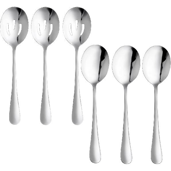 6 Pieces Serving Spoons Set, 8.7 Inch, Includes 3 Serving Spoons and 3 Slotted Spoon, Large Stainless Steel Buffet Banquet Utensils Cutlery Set for