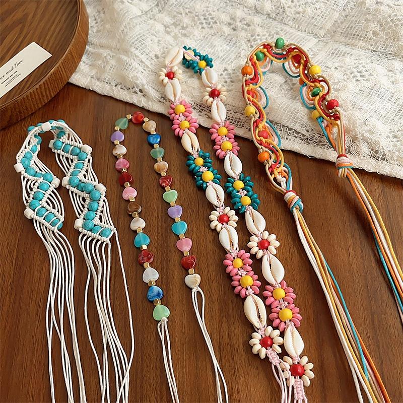 Lanț de Talie Boem Țesut Manual Colorat cu Flori, Scoici și Mărgele, Retro, Accesorii pentru Rochii de Damă, Decor pentru Curea