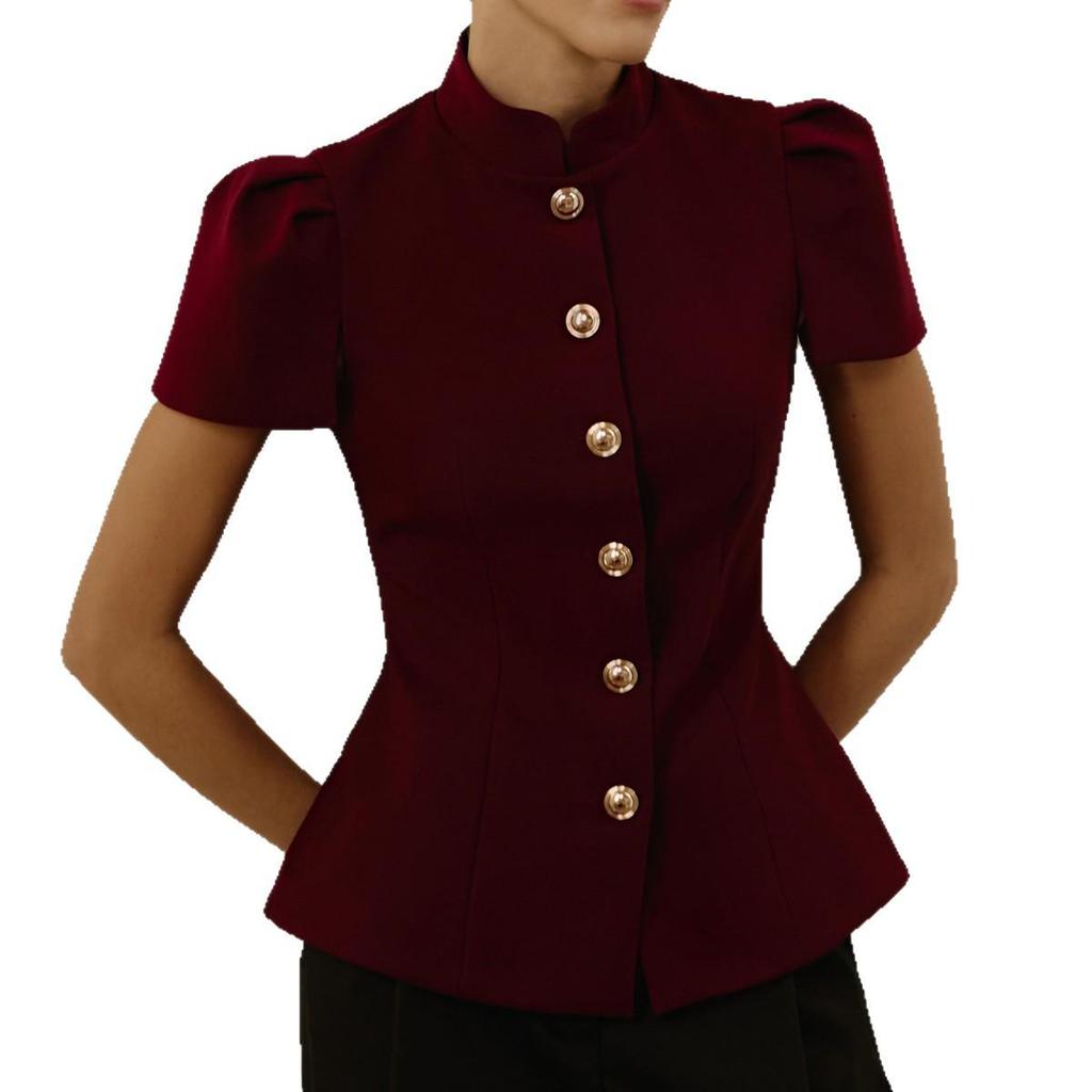 Spring/Summer 2026: Elegant Women's 3D Design Top with Lantern Sleeves & Metal Buckle