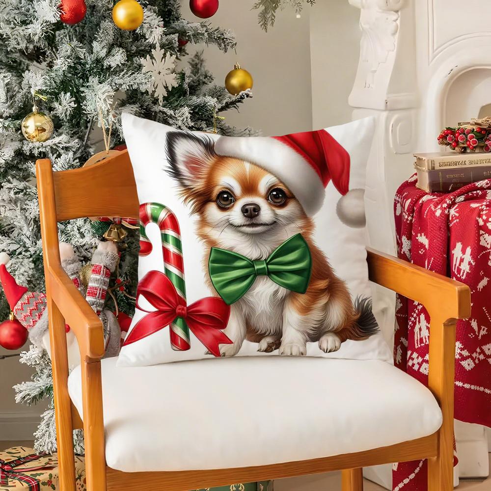 Christmas Atmosphere Animals Pillow Case Silky Short Plush with Invisible Zipper Dustproof Sofa Cushion Cover for Home Decor