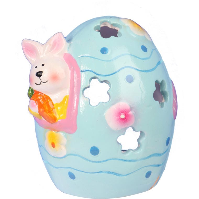 Ceramic Easter Lantern Egg with Bunny in Pink for Tealight Candle