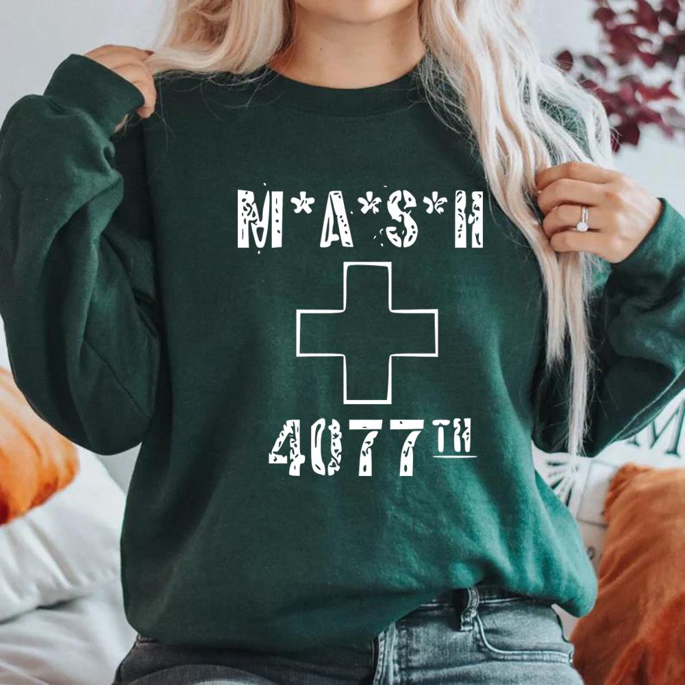 Винтажная толстовка MASH 4077 Классическая толстовка из телесериала Толстовка армейского госпиталя Унисекс С длинным рукавом Пуловер С круглым вырезом Толстовки с капюшоном S темно-зеленого