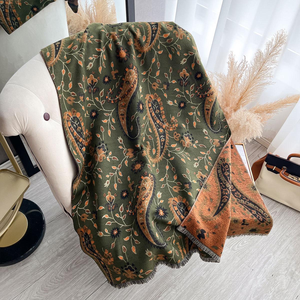 

Ретро шарф цветок кешью темперамент универсальная шаль этнический стиль жаккард верхняя накидка шарф холодный женщины 185x65cm зелёный