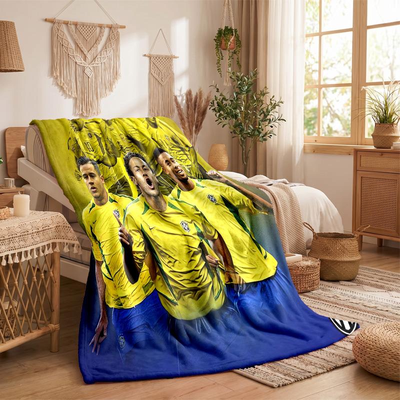 Brazil National Football Team Print Flannel Blanket Soft Warm Sofa Bed Throw Blanket For Home Office Bedroom