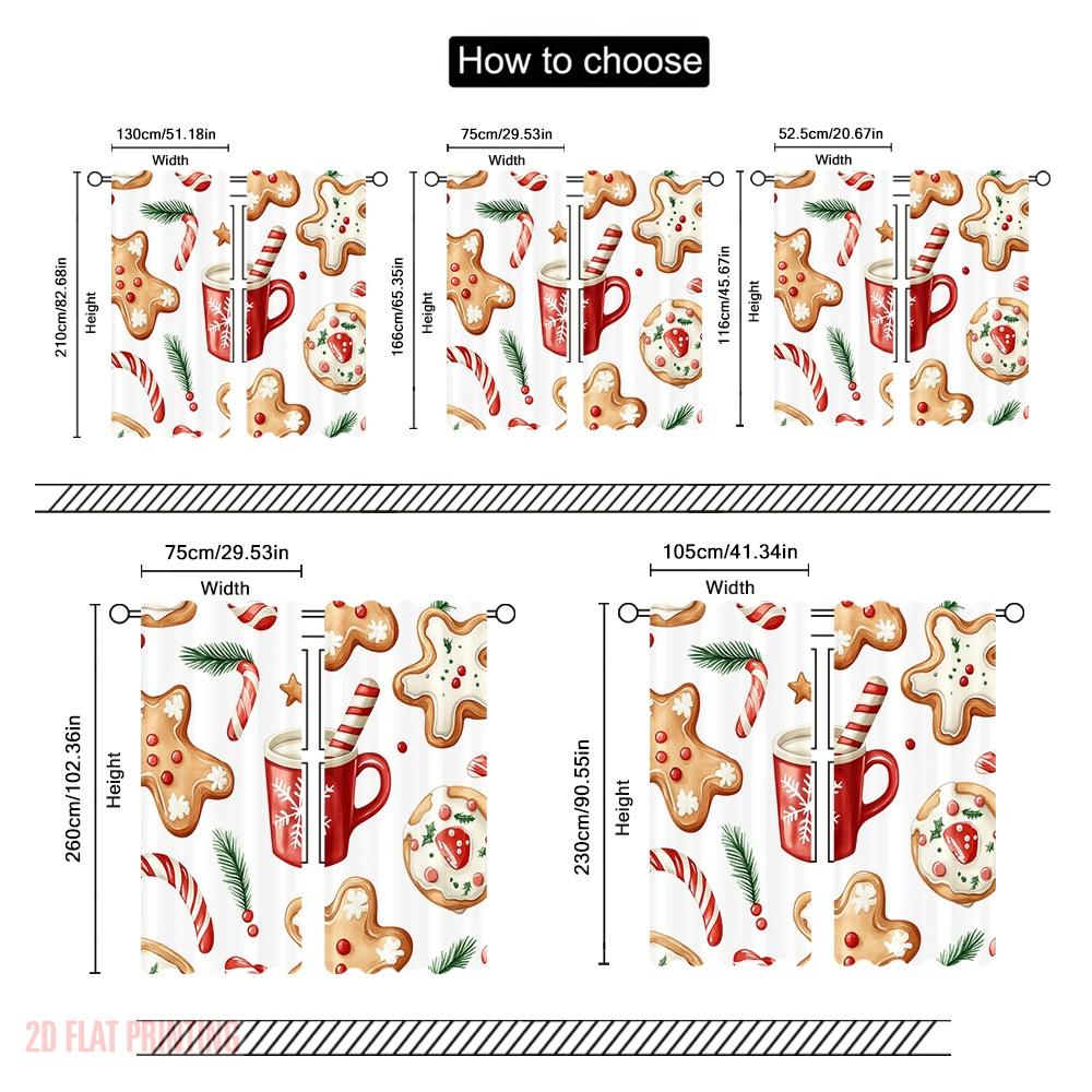 2pcs,2D Plane Printing Curtain Fabric Christmas Cookie Hot Cocoa (2) Versatile Fabric (without Rod) Festive Perfect for Study,