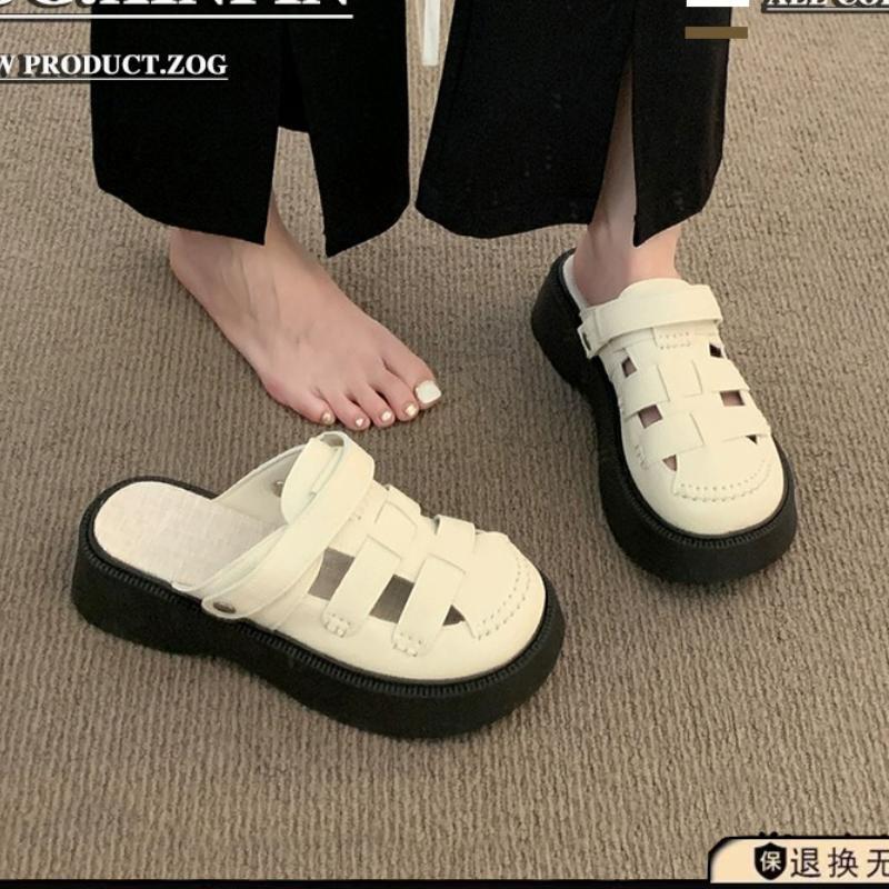 [Yushilai] Two women wearing hollowed-out bag head Roman sandals 2025 summer new Dongdong Mori thick-soled half-slippers
